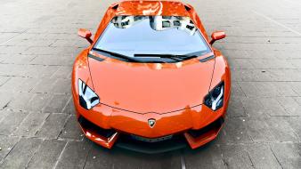 Cars orange lamborghini aventador exotic