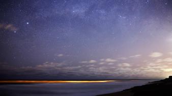 Landscapes nature horizon night stars sky sea wallpaper