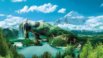 Mountains digital art skies wallpaper