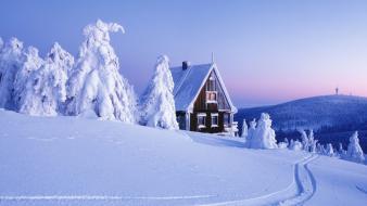 Nature snow houses landscapes wallpaper