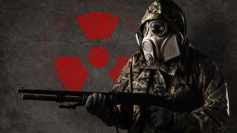 Soldiers guns gas masks radioactive dangerous wallpaper