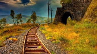 Summer rocks golden tunnels railway sky autumn wallpaper