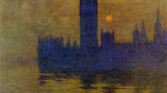 Paintings house of parliament claude monet impressionism wallpaper
