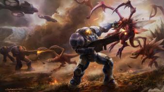 Zerg terran battles science fiction starcraft ii wallpaper