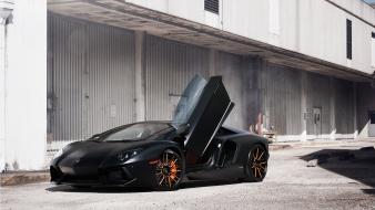 Black cars lamborghini aventador wallpaper