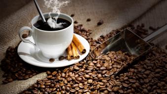 Coffee cups spoons drinks cinnamon wallpaper