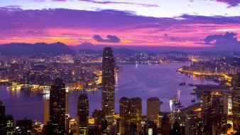 Hong kong skyscrapers city lights panorama rivers wallpaper