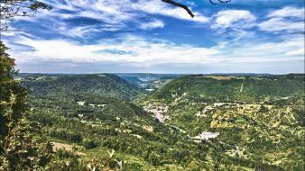 Mountains clouds landscapes trees france europe wallpaper