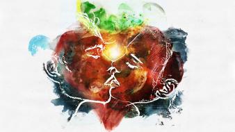 Multicolor kissing vhm alex artwork watercolor faces cherry wallpaper