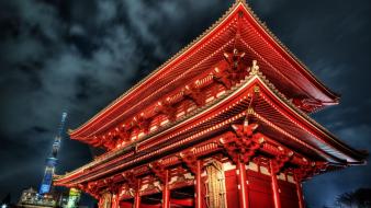 Buildings temples night sky japanese architecture asakusa wallpaper