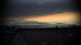 Hills valley fog switzerland rays atmospheric border wallpaper