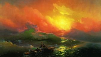 Waves boats ivan aivazovsky the ninth wave wallpaper