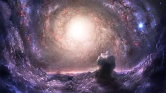 Clouds outer space stars galaxies nebulae vortex quasar wallpaper