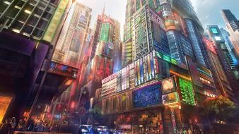 Japan cityscapes futuristic digital art artwork