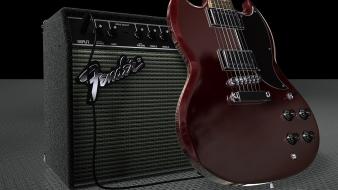 Red fender guitars amplifiers wallpaper