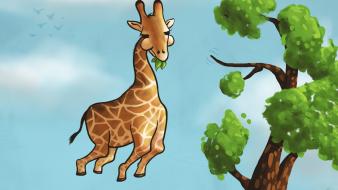 Trees silly digital art artwork illustration giraffes wallpaper
