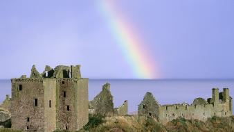 Castles rainbows scotland dunnottar sea wallpaper