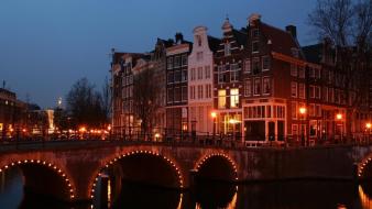 Cityscapes lights bridges holland amsterdam