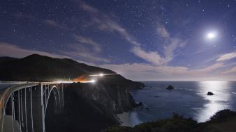 Light mountains moon bridges california wallpaper