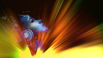 Light women abstract music headphones girl wallpaper