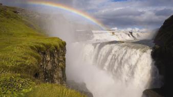 Rainbows iceland waterfalls gullfoss wallpaper