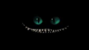 Wonderland cheshire cat black background cartoons eyes wallpaper