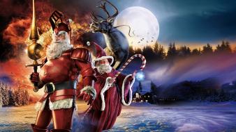 Claus gifts wizards digital art reindeer helmets wallpaper
