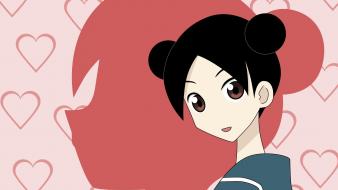 Girls bun red background black otonashi meru wallpaper