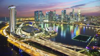 Landscapes cityscapes urban buildings singapore nocturnal view wallpaper