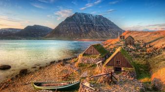 Mountains landscapes coast constructions wallpaper