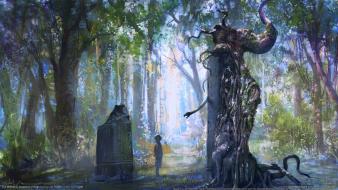Trees forest fantasy art wallpaper