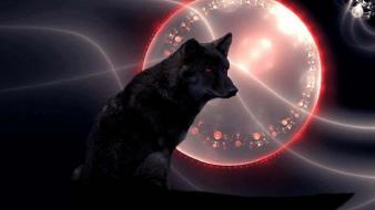 Abstract fantasy animals moon dogs wolves wallpaper