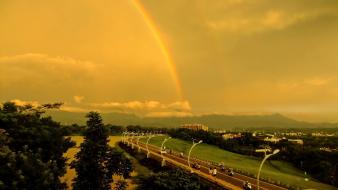 Clouds rainbows roads taiwan lakes roadsigns skyscapes evening