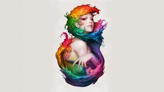 Rainbows artwork artgerm angel of colors wallpaper