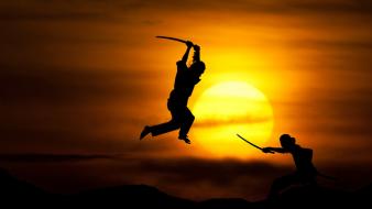 Sunset samurai martial arts fighters wallpaper