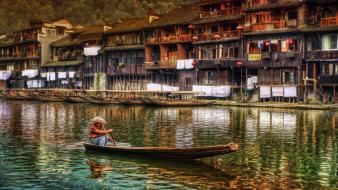 Water china lonely boats rivers wallpaper