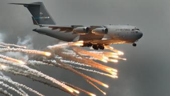 Aircraft us air force flares c-17 globemaster aviation wallpaper