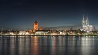 Dusk rivers rhine view köln panoramic rhein wallpaper