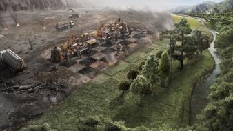 Nature trees chess battles industrial plants wallpaper