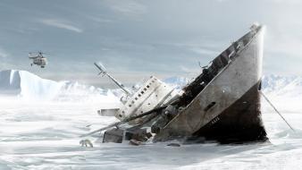 Ships artwork snow landscapes polar bears borealis wallpaper