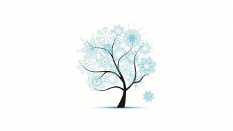 Snow minimalistic trees white background