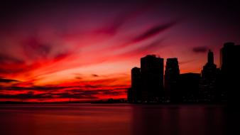 Sunset manhattan city skyline