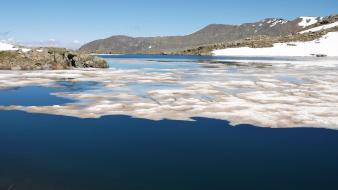 Water ice blue mountains snow lakes summit