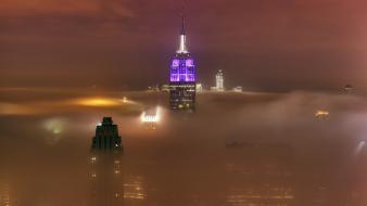 Fog new york city empire state building cities