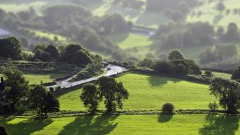 Green landscapes nature roads tilt-shift wallpaper