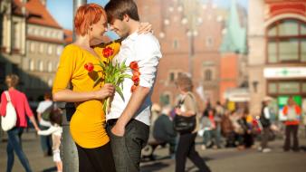 Love flowers redheads couple wallpaper