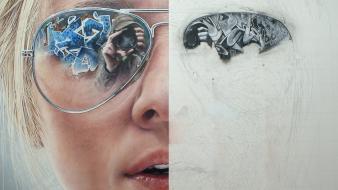 Blondes close-up oil urban canvas artwork faces wallpaper