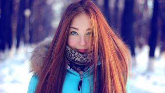 Blue eyes redheads cold long hair freckles wallpaper