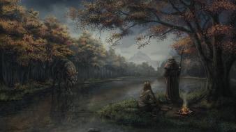 Forests fantasy art druid artwork wolves wallpaper