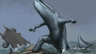 Fantasy ocean funny whales wallpaper